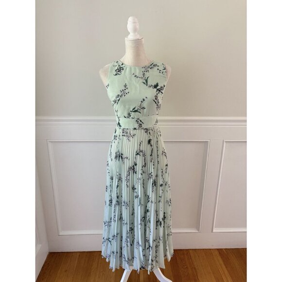 Hobbs London Celeste Floral Pleated Dress Mint Green 4 - Picture 3 of 6